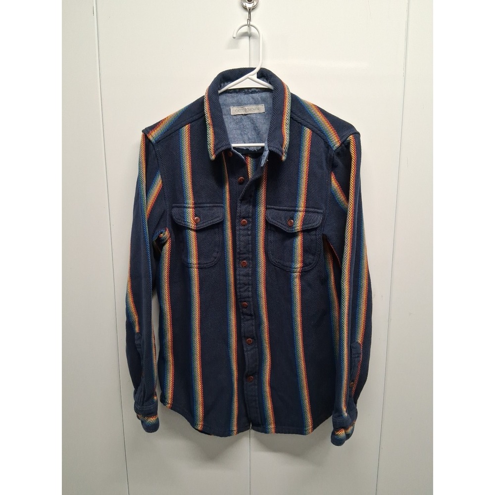 OUTERKNOWN BLANKET SHIRT JACKET Mens Sz Small SHACKET BLUE STRIPE BUTTON FRONT